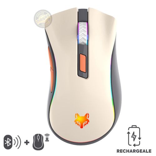 Souris sans fil Double connexion Bluetooth et 2.4GHz Rechargeable DPI Réglable optique sans fil 6 boutons pour ordinateur portable PC Mac
 Fiche Technique et Prix au Maroc