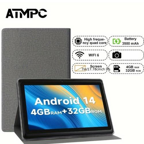 ATMPC Tablette 7 pouces, 4 Go de RAM, 32 Go de ROM, Android 14, pochette gratuite
 Fiche Technique et Prix au Maroc