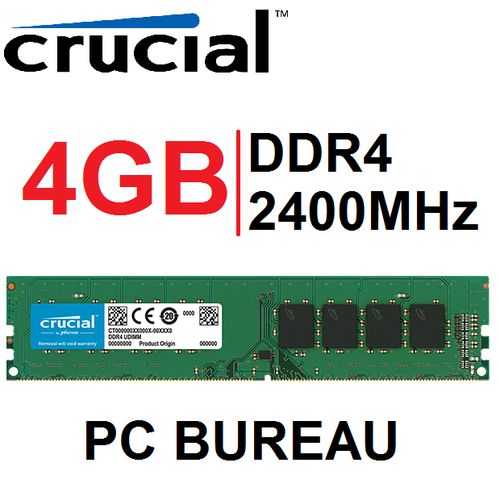 Crucial Original Ram 4GB DDR4 2400 MHz - Pour PC Bureau
 Fiche Technique et Prix au Maroc