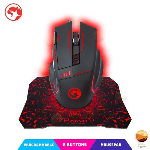 Marvo Combo scopion souris gamer 7200 dpi G909 et tapis de souris gaming G1
 Fiche Technique et Prix au Maroc