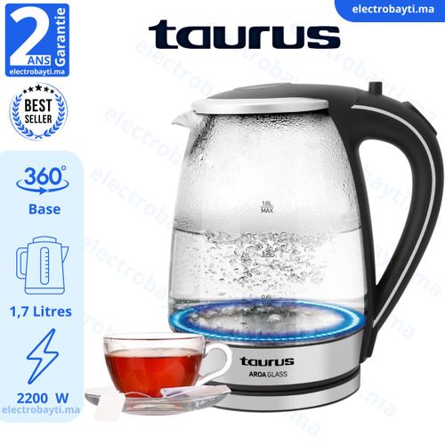Taurus Bouilloire en Verre AROA GLASS 2200 W, 1,7L acier inoxydable - 2 ans de garantie
 Fiche Technique et Prix au Maroc