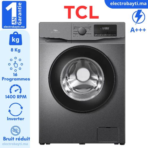 TCL Machine à laver à chargement frontal - 8 KG - Moteur Digital Inverter - 16 Programmes - A+++ 
 Fiche Technique et Prix au Maroc