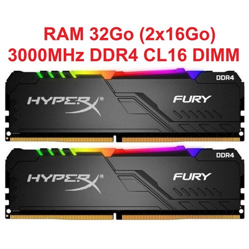 Kingston Hyperx Ram PC Gamer RGB 32Go Kit*(2x16Go) 3000MHz DDR4 CL16 DIMM (HX430C16FB4AK2/32)
 Fiche Technique et Prix au Maroc