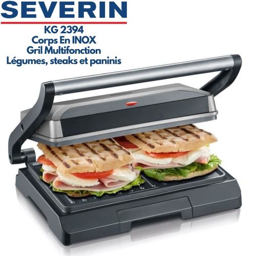 Severin KG2394 Grill Panini – Appareil Panini Multifonction 800 W avec Plaques Antiadhésives, Format Compact pour Sandwichs, Paninis, Viandes et Légumes, Ouverture à 180°, Nettoyage Facile
 Fiche Technique et Prix au Maroc