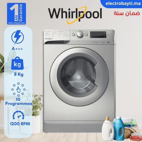 Whirlpool Lave-linge hublot posable - 8 kg - 1200TR - WMTE8123SNA
 Fiche Technique et Prix au Maroc