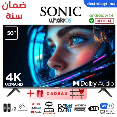 Sonic 50 Smart tv 4K UHD Système WhaleOS avec Dolby Audio, Récepteur Intégré, TNT HD
 Fiche Technique et Prix au Maroc