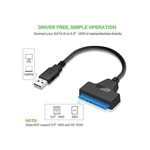 USB Cable Adaptateur 3.0 SATA 3 cable SATA vers USB adaptateur jusqu'à 6 Gbps prise en charge 2.5 pouces disque dur externe SSD / HDD
 Fiche Technique et Prix au Maroc