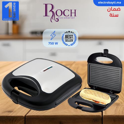 Roch Grill Panini en acier inoxydable antiadhésif - 750W
 Fiche Technique et Prix au Maroc