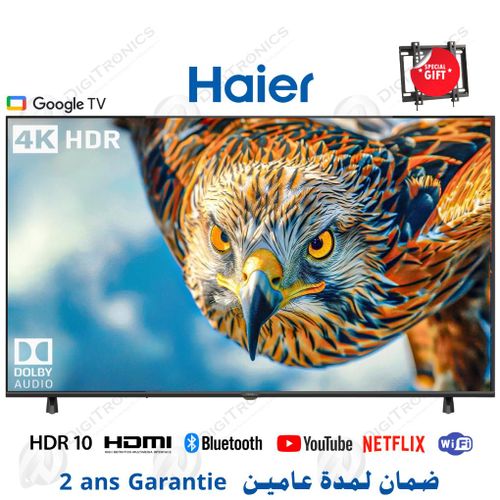 Haier 43 4K UHD Smart Google TV Dolby Audio, HDR10, HDMI x4 + Support Gratuit, H43K85FUX
 Fiche Technique et Prix au Maroc
