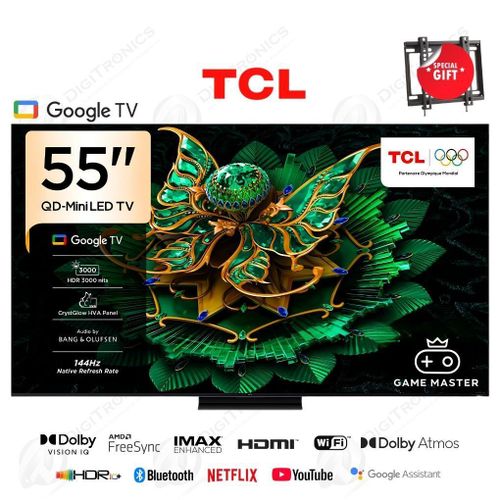 TCL 55 Premium QD-MiniLED Smart Google TV, Dolby Vision IQ, Ai HDR10+, 144Hz, 55C7K
 Fiche Technique et Prix au Maroc