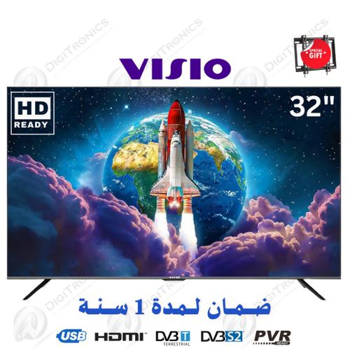 Visio 32 HD LED Sans Cadre, HDMI, USB, Récepteur intégré + TNT + Support Mural 
 Fiche Technique et Prix au Maroc