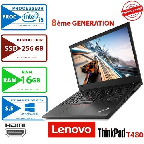 Lenovo ThinkPad T480 i5-8250U -16Go 256Go SSD 14″- Remis a neuf
 Fiche Technique et Prix au Maroc