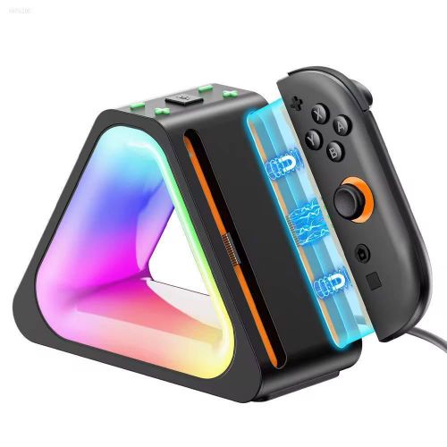 Station de charge RGB pour NINTENDO SWITCH 2, recharge jusqu’à 4 manettes en même temps avec éclairage LED réglable et design compact pour un setup gaming propre.
 Fiche Technique et Prix au Maroc
