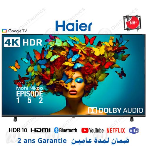 Haier 50 4K UHD Smart Google TV Dolby Audio, HDR10, HDMI x4 + Support Gratuit, 2 ans garantie, H50K85FUX
 Fiche Technique et Prix au Maroc