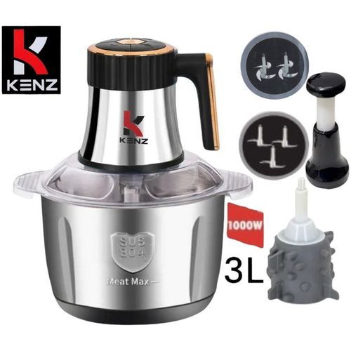 Kenz Hachoir électrique 3Litre/1000W 2 bols Inox et verre 5 vitesse en acier Inoxydable Inox Noir.
 Fiche Technique et Prix au Maroc
