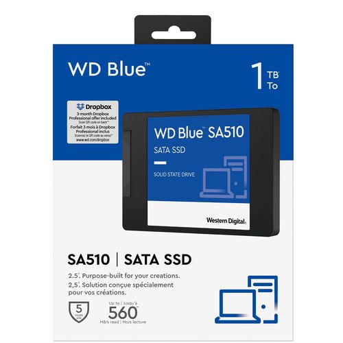 Western Digital WD Blue SA510 SSD 1 To, Disque SSD interne, Vitesee de lecture jusqu'à 560 Mo/s, 2.5" SATA SSD - WDBB8H0010BNC-WRWN
 Fiche Technique et Prix au Maroc