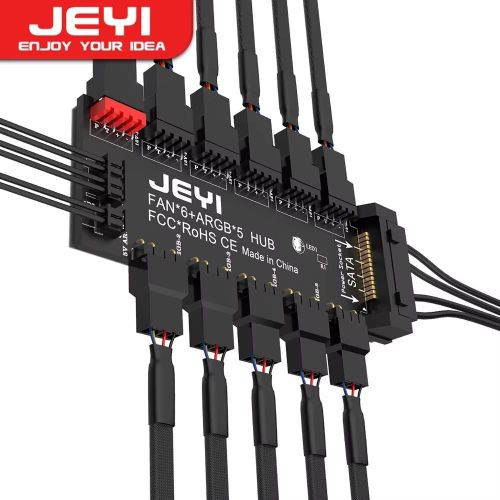 Jeyi Hub de ventilateur ARGB PWM 2 en 1 – Contrôleur 5 voies 12V/5V – Alimentation SATA – Compatible ventilateurs et bandes lumineuses ARGB 3 broches 5V
 Fiche Technique et Prix au Maroc