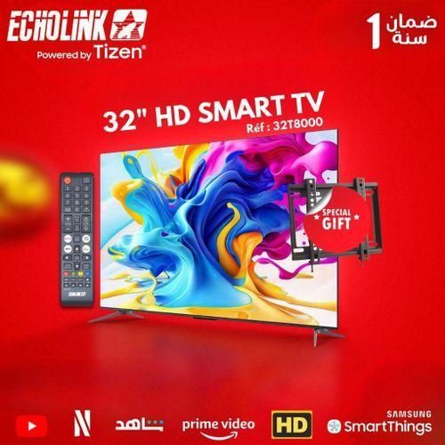 Echolink 32 Smart TV HD Système TIZEN OS Sans cadre, Récepteur Intégré Wi-Fi, HDMI + Support mural, 32T8000
 Fiche Technique et Prix au Maroc
