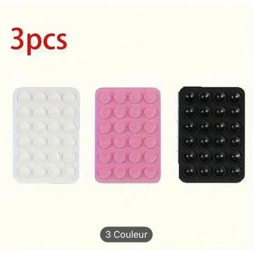 3 pieces support de téléphone en silicone à ventouse,Coleur blanc noir et rose
 Fiche Technique et Prix au Maroc