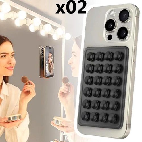 Support ventouse pour téléphone, 2 pièces en silicone, compatible avec iPhone et Android, support antidérapant mains libres, pour vidéos TikTok et selfies
 Fiche Technique et Prix au Maroc
