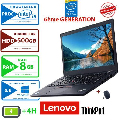 Lenovo ThinkPad T460 - Intel Core i5 - 8Go RAM - 500Go HDD - 14" - (Remis à Neuf)
 Fiche Technique et Prix au Maroc