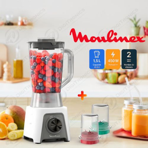 Moulinex Blender Blendeo+ 1,5L, 450W, Broyeur & Hachoir Inclus, LM2C3110 
 Fiche Technique et Prix au Maroc