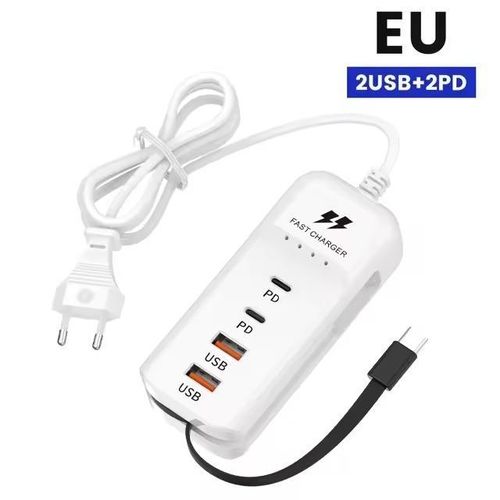 Chargeur USB 66 W 4 ports PD Type C, charge rapide, adaptateur secteur de voyage, chargeur mural
 Fiche Technique et Prix au Maroc