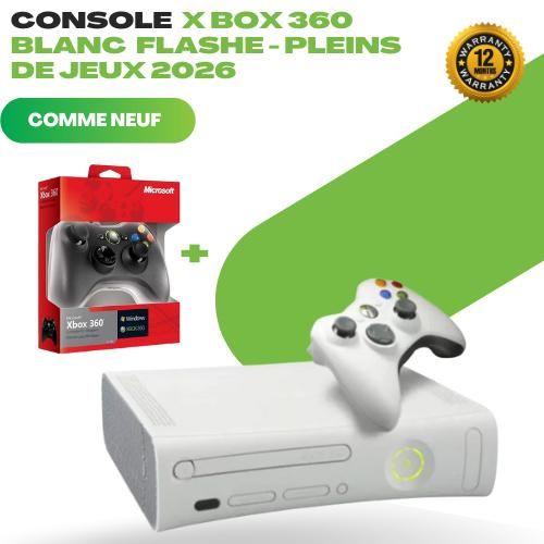 XBOX 360 Console Arcade – Blanche – Flash Grand Liste de Jeux Inclus + 2 Manettes
 Fiche Technique et Prix au Maroc