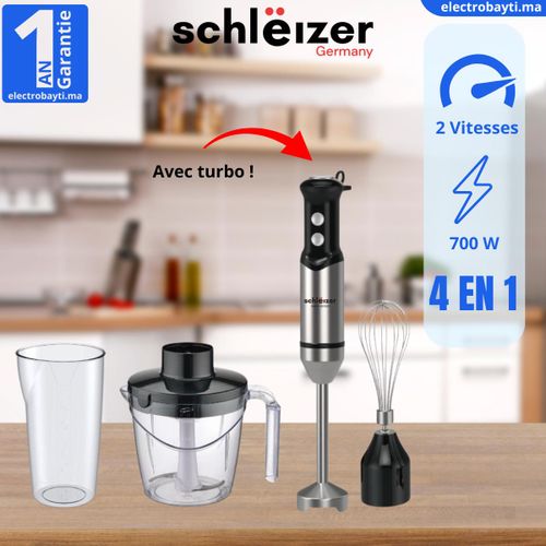 schlëizer Robot Mixeur plongeant - 4 en 1 - 700W - 2 vitesses
 Fiche Technique et Prix au Maroc