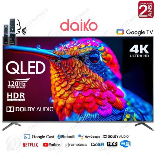 Daiko 65 QLED 4K UHD Smart Google TV, HDR10+, Audio Dolby, 120Hz + Support Gratuit, QLED65GU25DK
 Fiche Technique et Prix au Maroc