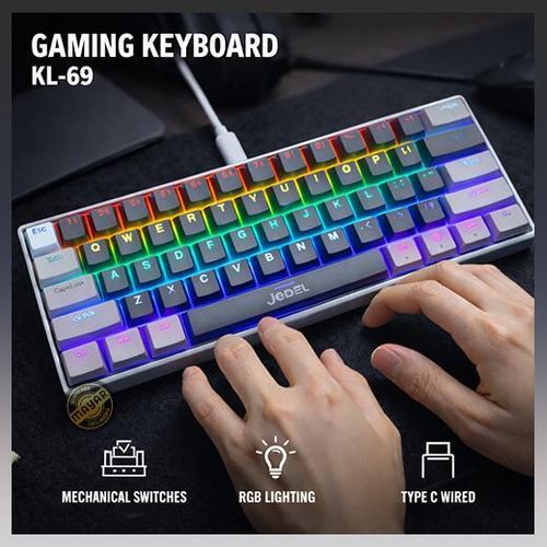 Jedel Mini clavier mécanique pro rétroéclairage LED RGB BLUE SWITCH, 61 keys GAMING avec interface type-c, Switches Réactifs, Anti-Ghosting Complet, USB Type-C
 Fiche Technique et Prix au Maroc