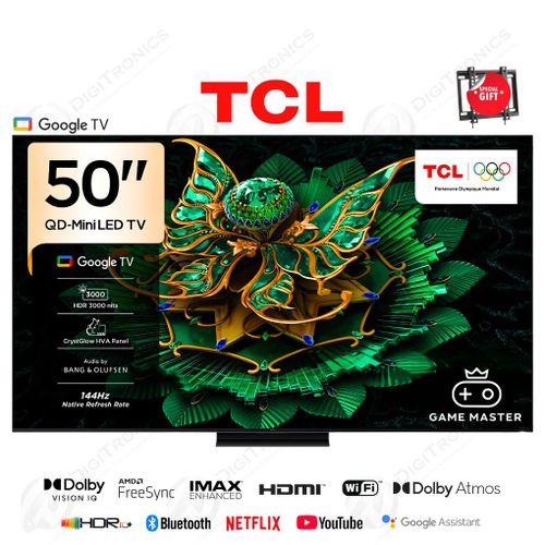 TCL 50 QD-MiniLED 4K UHD Smart Google TV Dolby Vision IQ, 144Hz, Audio ONKYO + Support gratuit, 50C6K
 Fiche Technique et Prix au Maroc