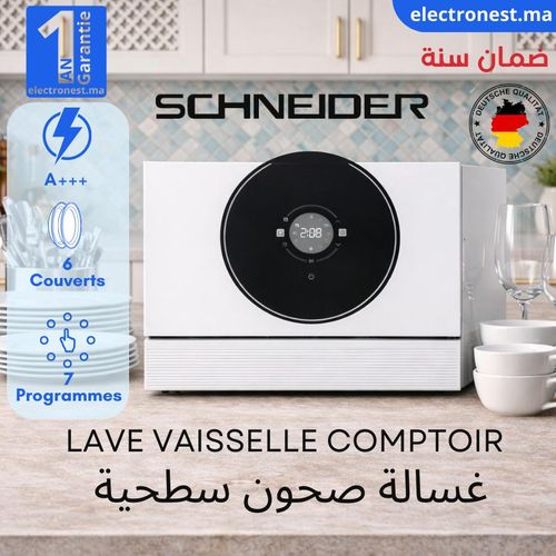 Schneider Lave-vaisselle Comptoir - Table top 7 programmes - 6 couverts - A+++ silencieux - WQP6-3609
 Fiche Technique et Prix au Maroc