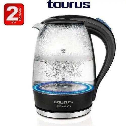 Taurus Bouilloire électrique bol en verre transparent 1,7L 2200w filtre anti tartre amovible arret automatique 2 ans de garantie
 Fiche Technique et Prix au Maroc