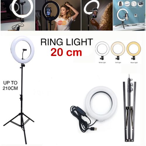 Ring Light LED 20cm + Trepied Tripod et Support Telephone, RingLight Selfie
 Fiche Technique et Prix au Maroc