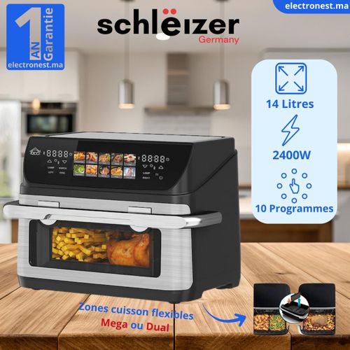 schlëizer Friteuse sans huile - 14L - Air fryer tactile - 10 programmes - 2400W
 Fiche Technique et Prix au Maroc