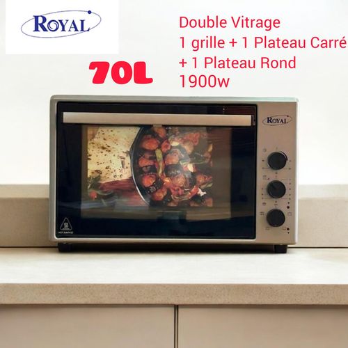 Royal Four Électrique XL 70L Grande Capacité, 1900W, Chaleur Tournante, Double Vitrage, Lampe Intérieure
 Fiche Technique et Prix au Maroc