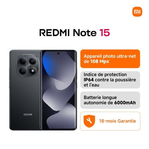 XIAOMI Redmi Note 15 8GB 256GB Black
 Fiche Technique et Prix au Maroc