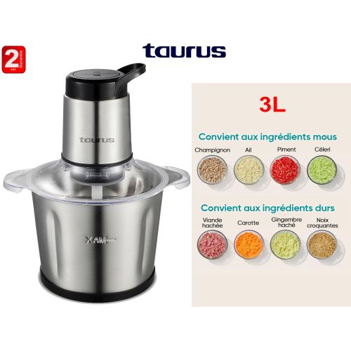 Taurus Hachoir Électrique KWIK PRO 3 avec Bol en Inox 3L, Lames Doubles Tranchantes, Idéal pour Viande et Légumes-2ans de garanties
 Fiche Technique et Prix au Maroc