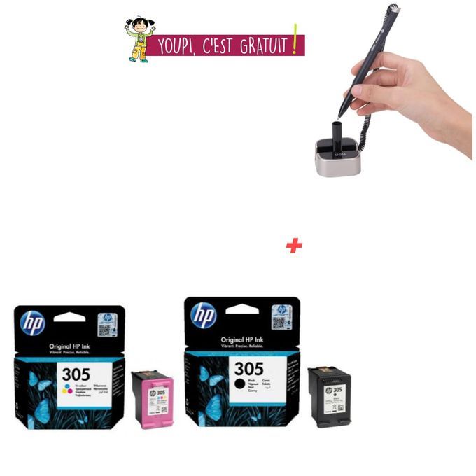 Hp Pack cartouche 305 Noir + 305 Couleur Compatible avec les imprimantes jet d'encre HP Deskjet 2710, 2720 ( Stylo fixe table offert )
 Fiche Technique et Prix au Maroc