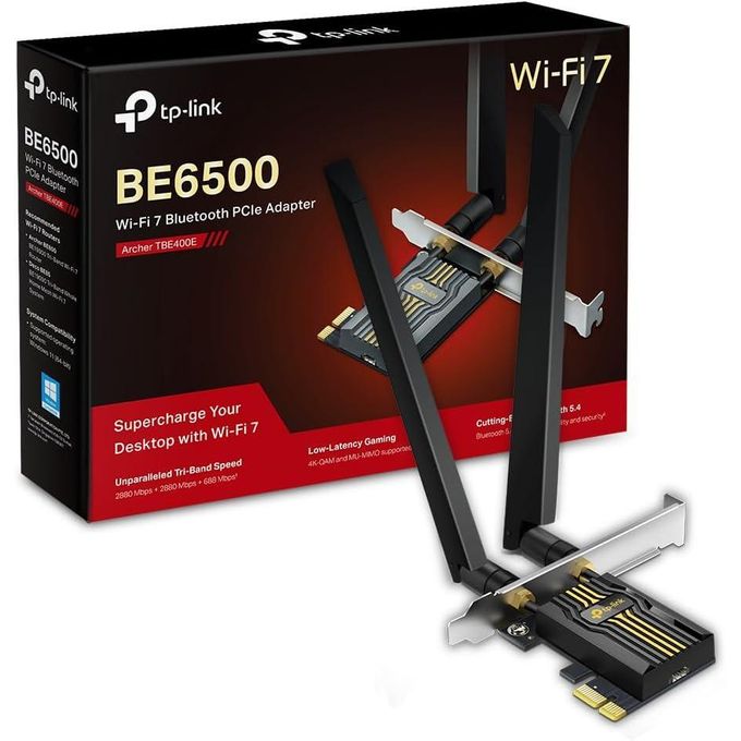 TP-Link Adaptateur Carte PCIe WiFi 7 + Bluetooth 5.4 Gaming 6GHz BE6500 Archer TBE400E 
 Fiche Technique et Prix au Maroc
