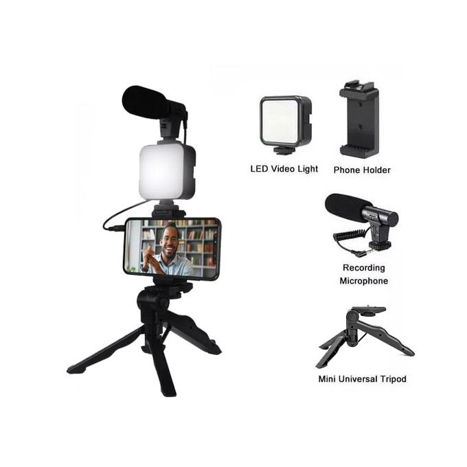 Kit Vlogging Smartphone avec poignée, Microphone stéréo, lumière LED - Youtube, TikTok
 Fiche Technique et Prix au Maroc