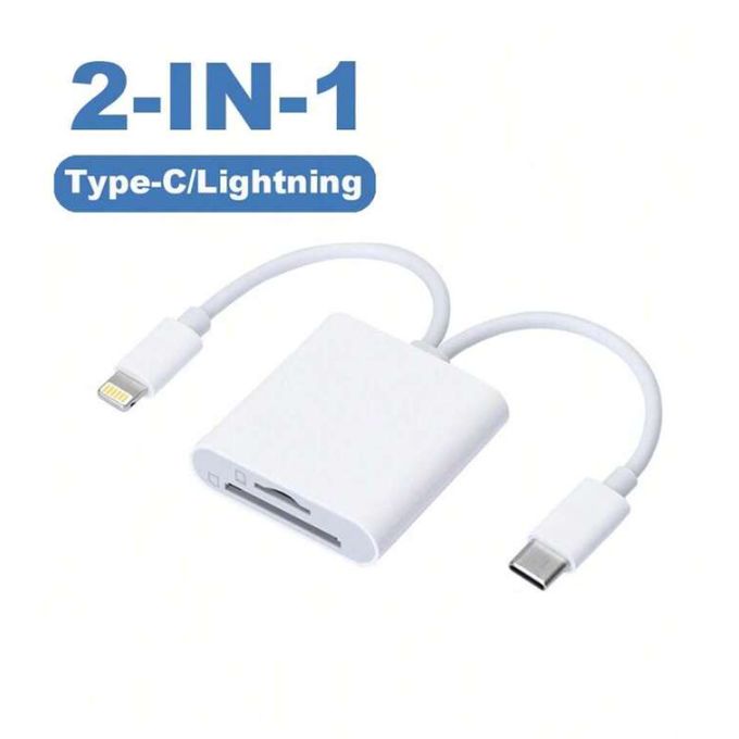 Lecteur de carte mémoire Adaptateur Pour Téléphone iPhone et PC Portable 2 en 1, Port Lightning et USB-C Type-C  SD/TF, SD Card Reader Plug and Play pour iOS
 Fiche Technique et Prix au Maroc
