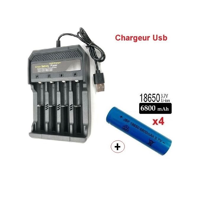 Chargeur USB Universel Batteries Li-Ion 3.7v 4.2v 2A + 4 Piles rechargeable 18650 3.7v 6800 mah
 Fiche Technique et Prix au Maroc