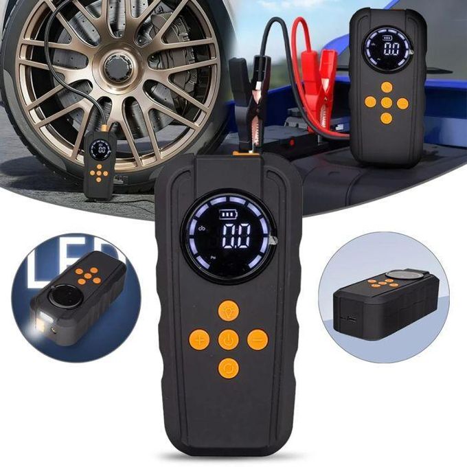 HiMK Démarreur de voiture  très puissant 4-en-1 Batterie externe, compresseur, lampe LED
 Fiche Technique et Prix au Maroc