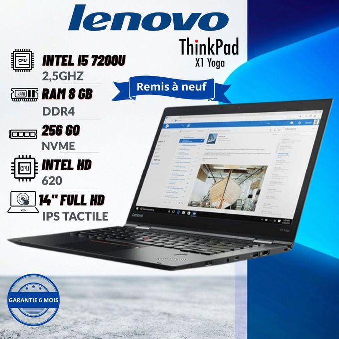 PC PORTABLE LENOVO Thinkpad  X1 YOGA GEN.2 Intel i5 7eme gén. 7200U 2.5GHZ RAM 8Go DDR4-256Go NVME- ECRAN 14'' TACTILE- QWERTY - Remis à neuf 
 Fiche Technique et Prix au Maroc