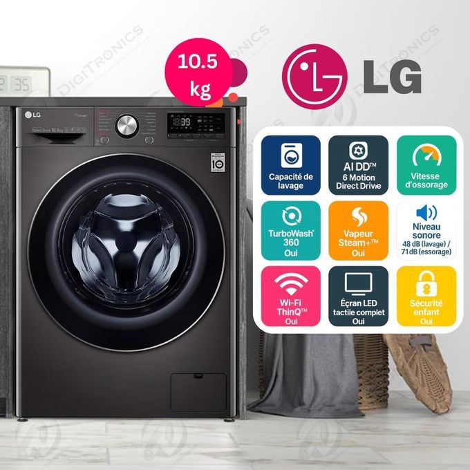 LG Lave-linge 10.5kg TurboWash, AI DD, 6 Motion Direct Drive, Vapeur Steam+, Wi-Fi, F4V9RWP2E
 Fiche Technique et Prix au Maroc