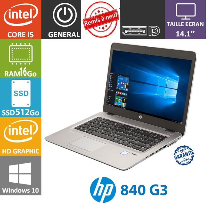 Hp PC PORTABLE 840 G3 i5 6ÉME- RAM 16G-512 SSD+CARTABLE GRATUIT - Remis à neuf/
 Fiche Technique et Prix au Maroc