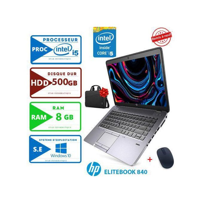 Hp PC Portable EliteBook 840 - 14" - Intel Core i5 - 8GB RAM + 500GB HDD -  CARTABLE ET SOURIS  GRATUIT- GARANTIE DE 6 MOISRemis à neuf
 Fiche Technique et Prix au Maroc