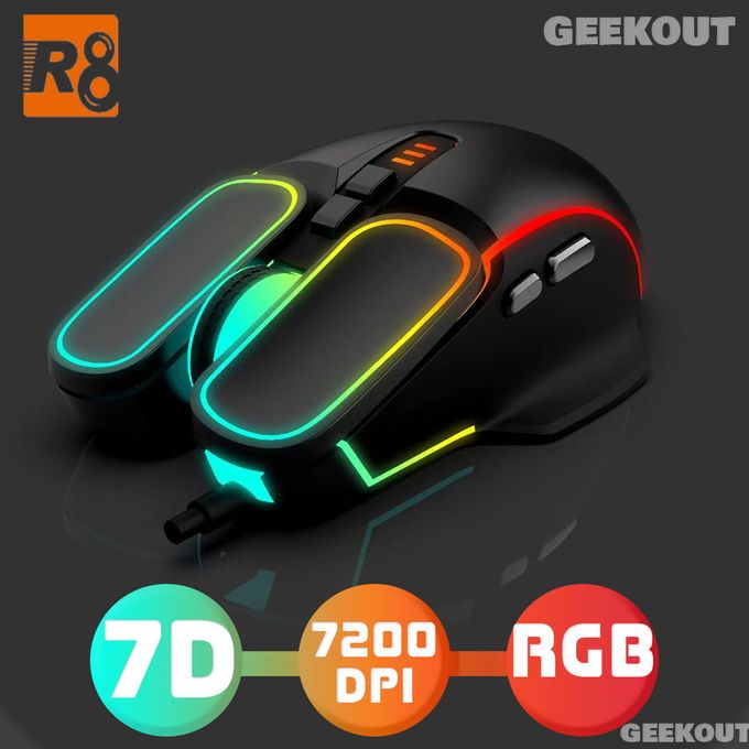 R8 Souris gamer 7 Buttons 7200 DPI elegante gaming mouse
 Fiche Technique et Prix au Maroc